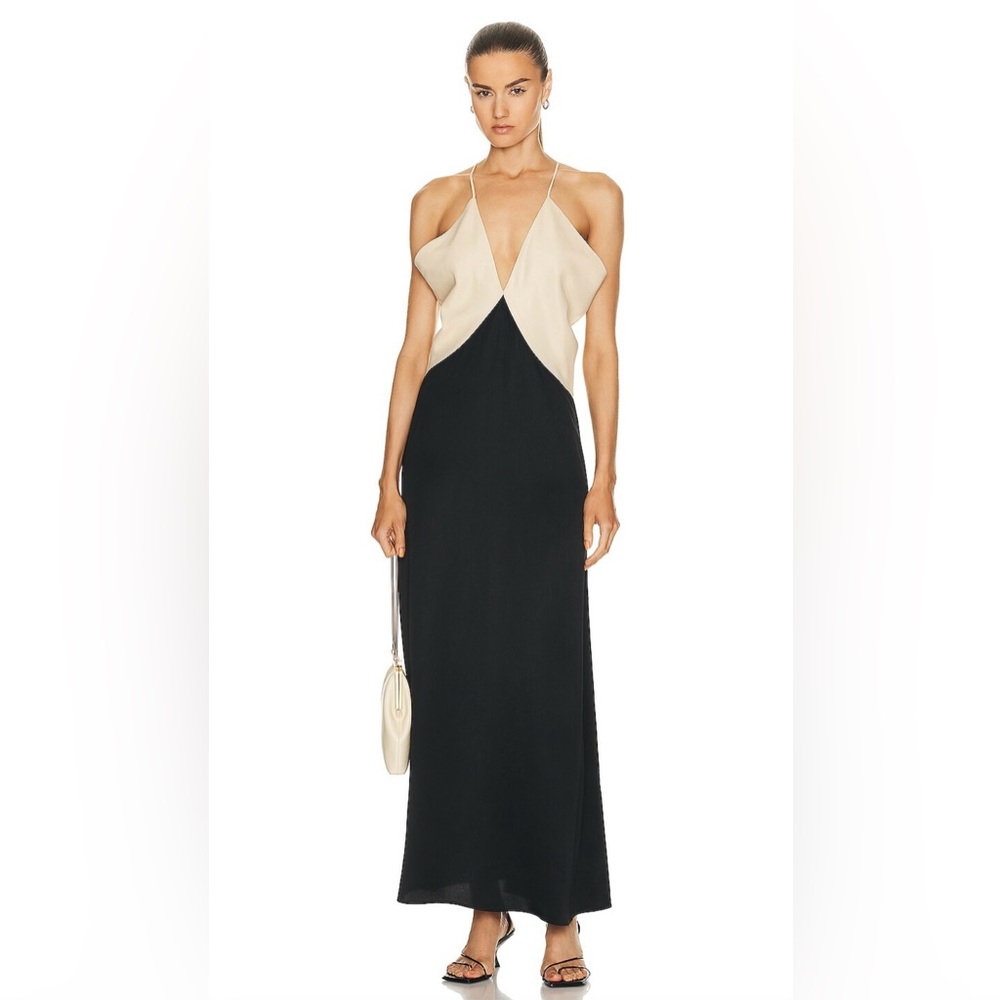 Toteme Black and Beige Two-Tone Silk Slip Dress